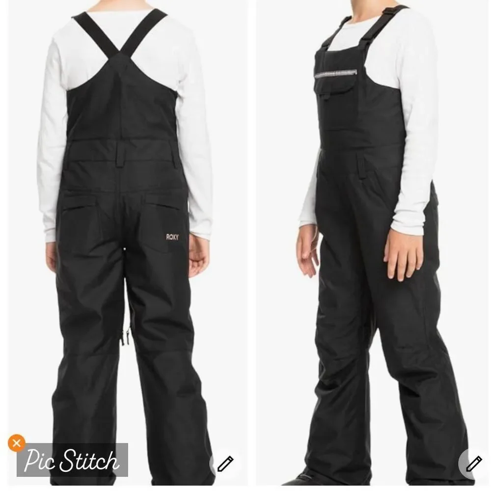 NWOT! Roxy Girls' Black Non-Stop Insulated Bib - Size 8